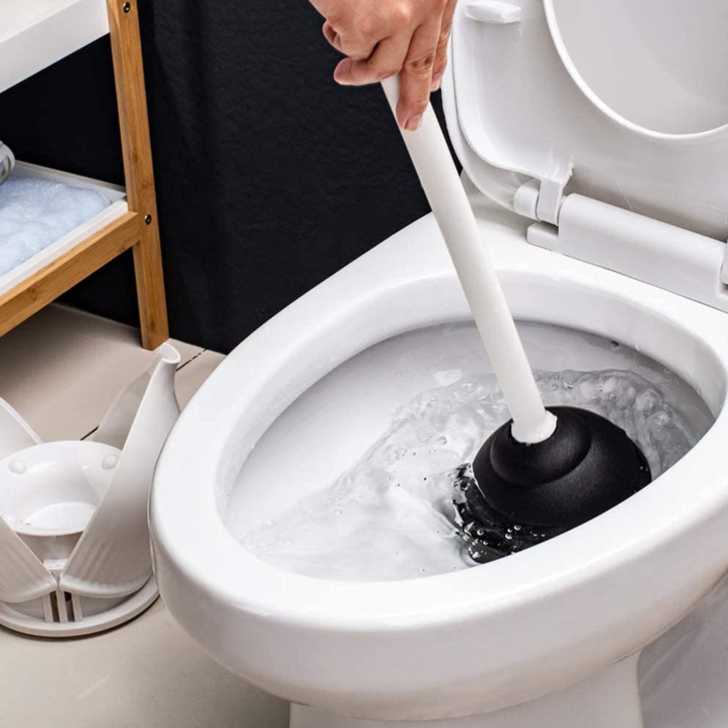 YANXUS Toilet Plunger, Hideaway Toilet Plungers with Caddy, Plungers for Bathroom with Holder, Heavy Duty Toilet Plunger with Holder - White