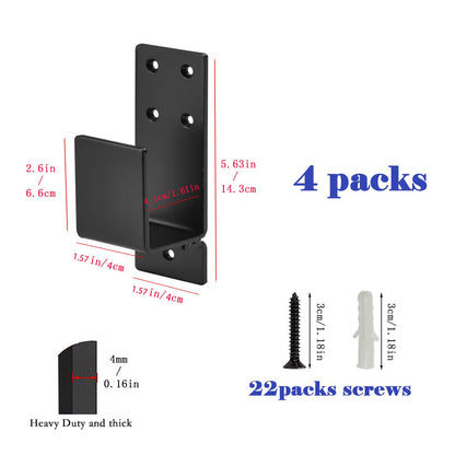4packs 2*4 Door Barricade Brackets,Ymaiss Upgrade Heavy Duty Door Security Bar, Open Security Bar Holder U Brackets, Security Bar Door Stopper,Holder Brackets U Shape Black