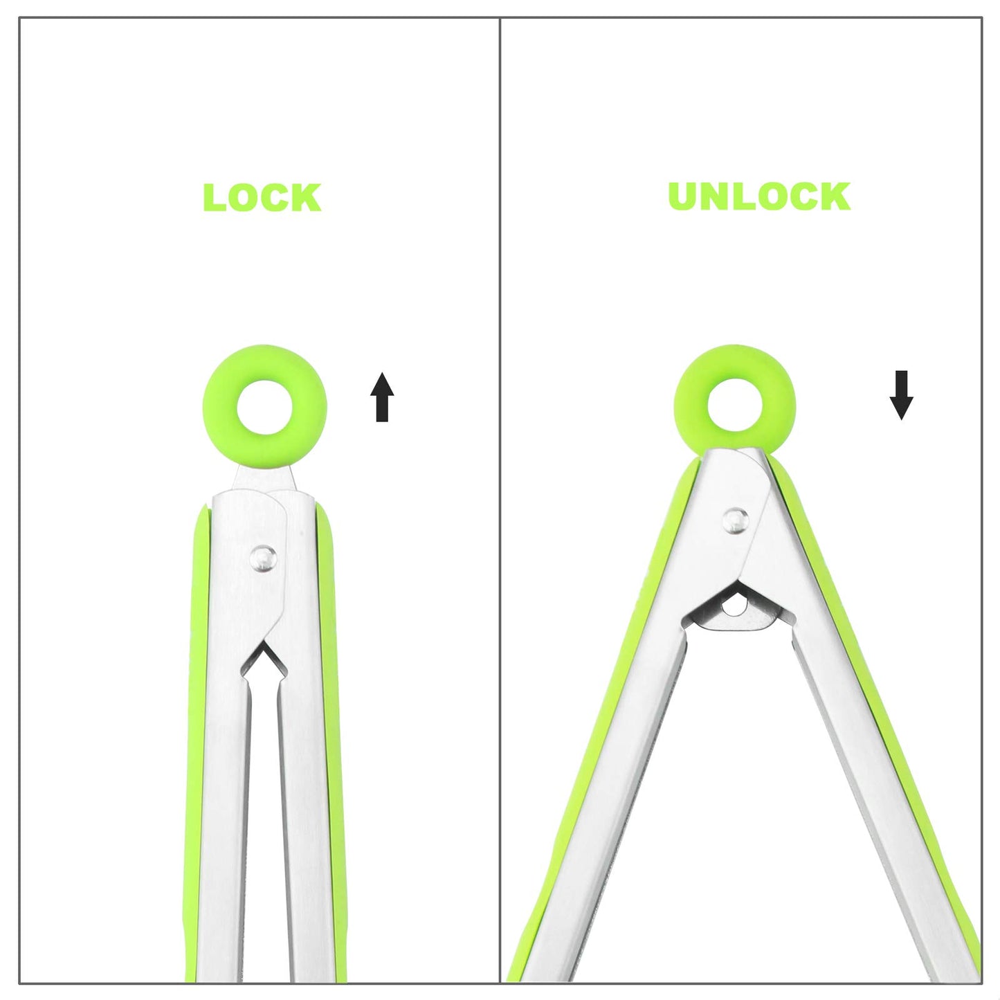 3 Pack Green Kitchen Tongs, Premium Silicone BPA Free Non-Stick Stainless Steel BBQ Cooking Grilling Locking Food Tongs, 9-Inch 10-Inch & 12-Inch