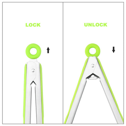 3 Pack Green Kitchen Tongs, Premium Silicone BPA Free Non-Stick Stainless Steel BBQ Cooking Grilling Locking Food Tongs, 9-Inch 10-Inch & 12-Inch