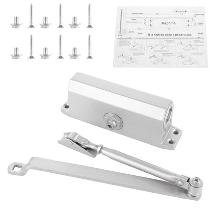 Automatic Door Closer for Home Adjustable Spring Hydraulic Door Closer Aluminum Finish Automatic Door Closing Commercial & Home Use for 45KG Middle-Weight Door (180 Degree Positioning)