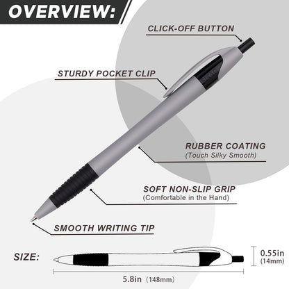 Sikao Pens Bulk, 60 Pack Minimal Gripped Slimster Ballpoint Pens, Black Ink 1.0mm, Smooth Writing Click Pens in White Grey Black, Ideal for Office, School, Teachers, Students & Front Desk Use