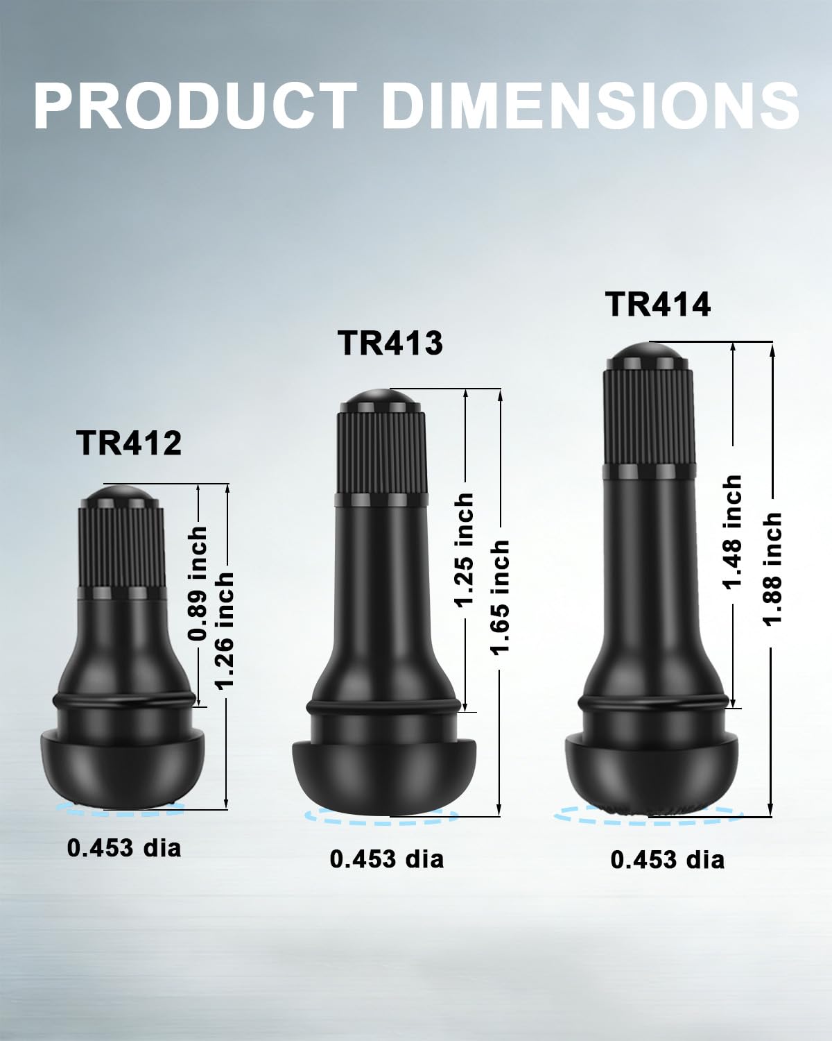 Riseuvo 120 Pcs TR412 TR413 TR414 Tire Valve Stems - Rubber Snap-in Valves for 0.453" Rim Hole Universal Fit Car, Truck, Trailer, ATV, Lawn Mower