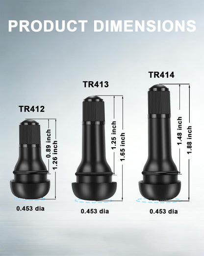 Riseuvo 120 Pcs TR412 TR413 TR414 Tire Valve Stems - Rubber Snap-in Valves for 0.453" Rim Hole Universal Fit Car, Truck, Trailer, ATV, Lawn Mower