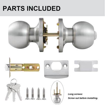 Comfhouse 2 Pack Stainless Steel Round Ball Entry Door Knob, Keyed-Alike Entrance Interior/Exterior Door Knob with Lock for Bedroom Bathroom, Front Entry Door Knobs with Lock Same Key, Satin Nickel