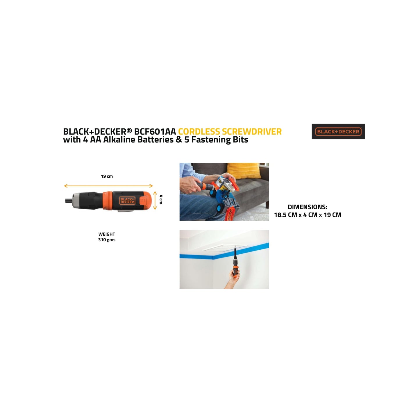 BLACK+DECKER Cordless Screwdriver, Alkaline (BCF601AA)
