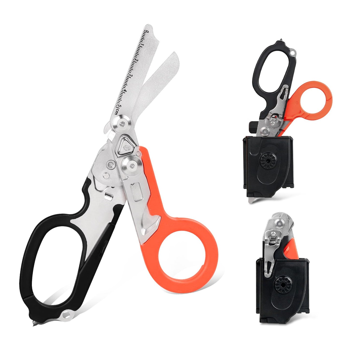 TOWOT 6 in1 Trauma Shears,Heavy-Duty Emergency Shears with Glass Breaker & Strap Cutter,Stainless Steel Foldable Scissors Pliers - Includes Utility Holster