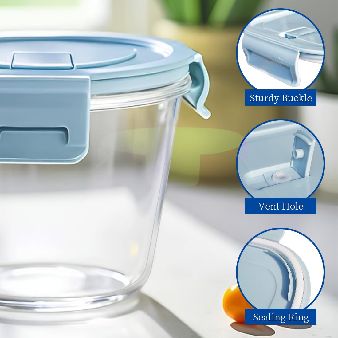 B.GUBOBOYA 4Pack Round Glass Soup Storage Containers with Locking Lids, 24oz Glass Food Containers BPA free, Round Food Containers for Salad, Soup, Lunch and Microwave, Freezer, Dishwasher Safe