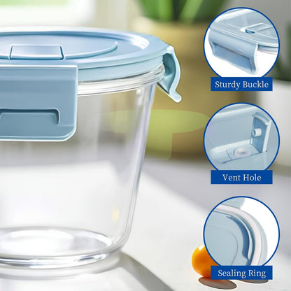 B.GUBOBOYA 4Pack Round Glass Soup Storage Containers with Locking Lids, 24oz Glass Food Containers BPA free, Round Food Containers for Salad, Soup, Lunch and Microwave, Freezer, Dishwasher Safe