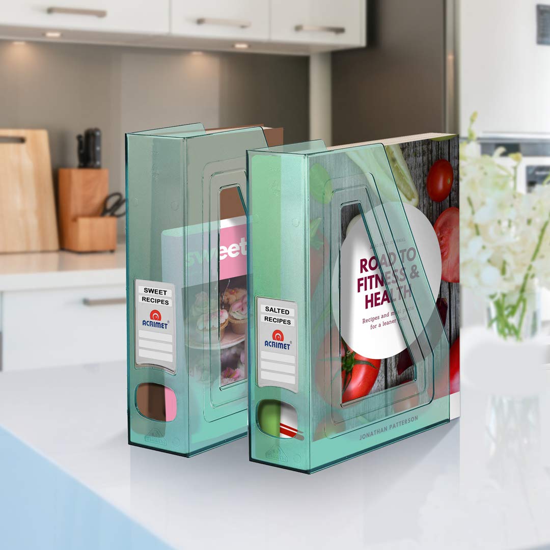 Acrimet Magazine File Holder – Vertical Rack for Documents, Folders and Mail, Durable Plastic Desk Organizer for Office & Home, Clear Green (2 Pack)
