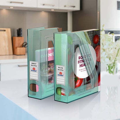 Acrimet Magazine File Holder – Vertical Rack for Documents, Folders and Mail, Durable Plastic Desk Organizer for Office & Home, Clear Green (2 Pack)