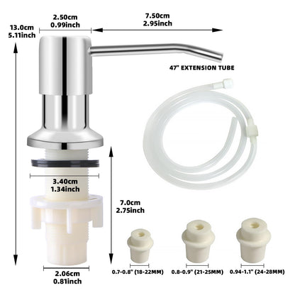 Soap Dispenser for Kitchen Sink, Built in Sink Soap Dispenser, Countertop Soap Dispenser Pump with 47" Extension Tube kit, No Need to Fill Little Bottle Again, Chrome