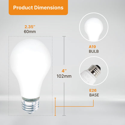 A19 Frosted Incandescent Rough Service Light Bulb, 60 Watt, Long Life - 3,000 Hours, 2700K Soft White, E26 Medium Base, 550 Lumens, 130V (12 Pack)