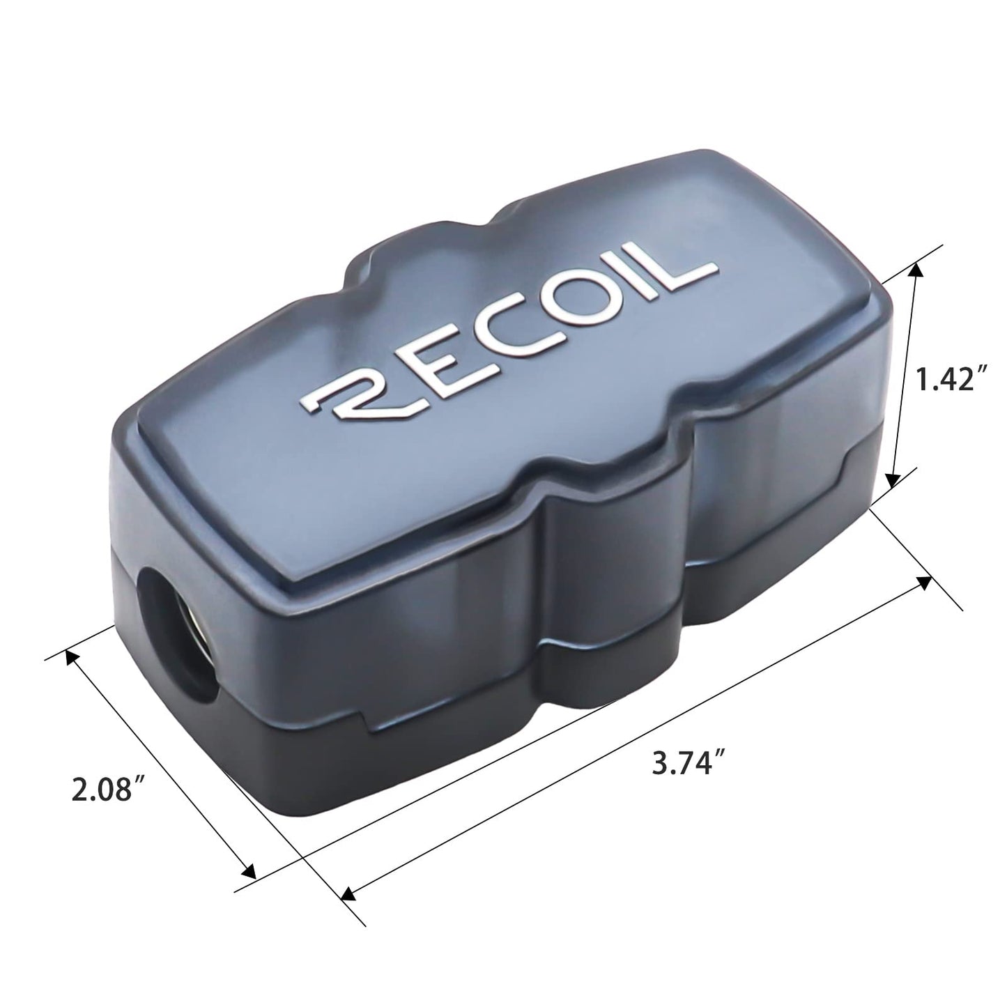 Recoil MFH12 2 Way Mini-ANL Fused Distribution Block, 1 X 0/2/4 Gauge in / 2 X 4/8 Gauge Out Fused Distribution Block with 60A, 80A, 100A Fuses, Solid Brass for Maximum Power Transfer
