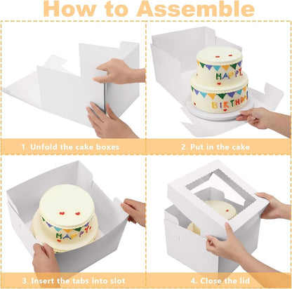 Miluoou 20pcs Cake Boxes with Cake Boards (10 Boxes & 10 Boards), 12x12x8 Inches White Bakery Box with Window, Large Baking Boxes, Square Cake Box for Multi-Layer Cakes, Cake Decorating Supplies