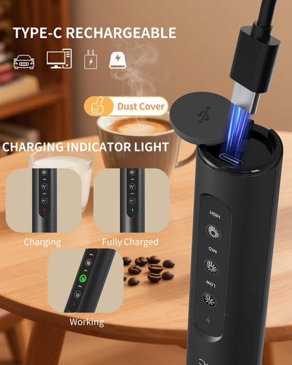 CIRCLE JOY Electric Milk Frother with 3 Variable Speeds, 3 Whisks and Storage Box, Rechargeable Handheld Coffee Frother Drink Mixer Foam Maker for Latte, Cappuccino, Hot Chocolate, Protein Powder