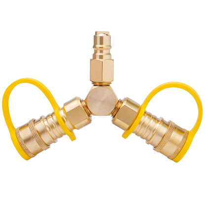 Rushare 3/8" Natural Gas Quick Connect Fittings, Quick Disconnect 3/8" Y Splitter for Natural Gas BBQ, Natural Gas Grill, Fire Pit, 2 Way 3/8" Quick Disconnect