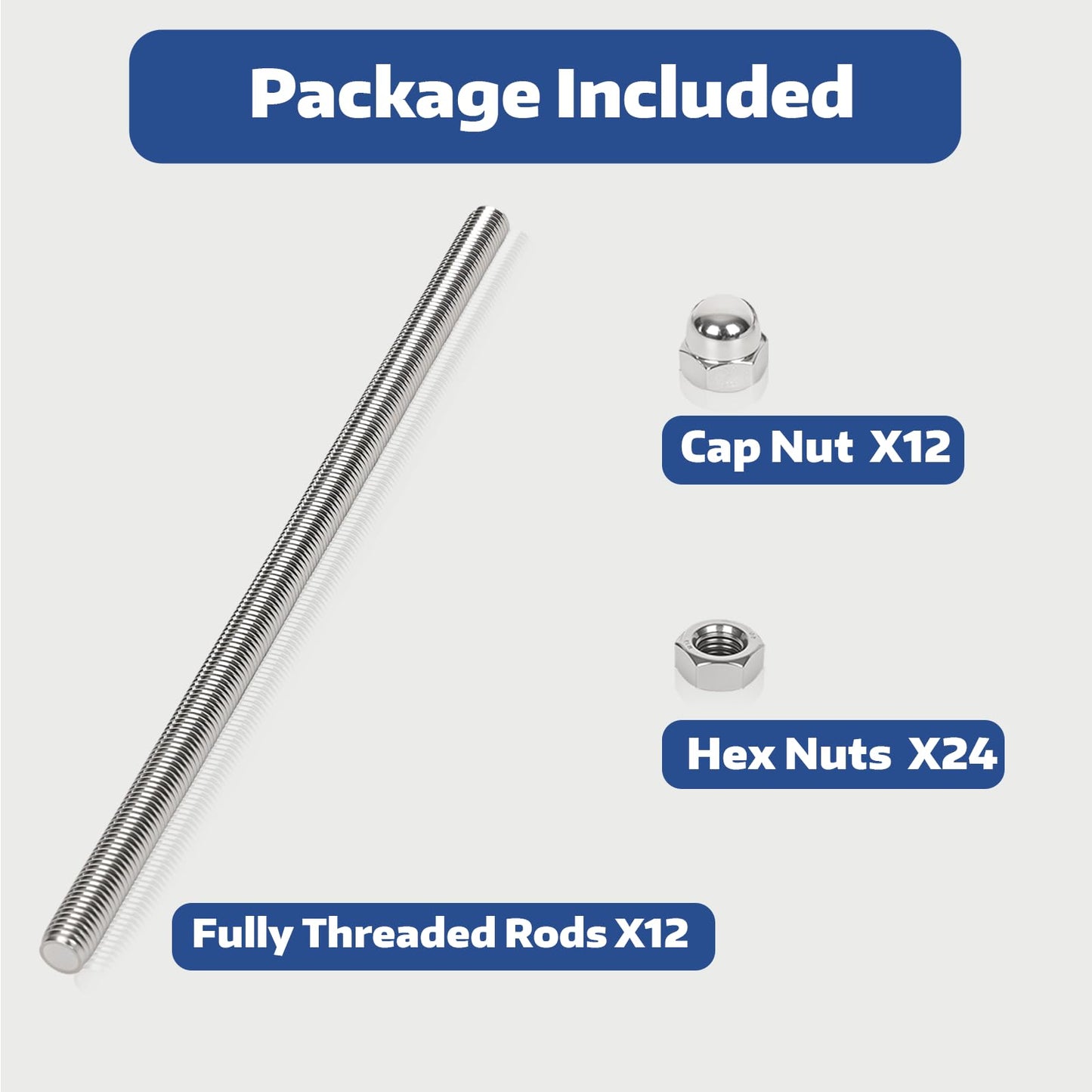 Arwnnklo 12 Pcs 304 Stainless Steel M4 Fully Threaded Rod,12"(305mm) Long Threaded Rod,Right Hand Threads，with Nuts