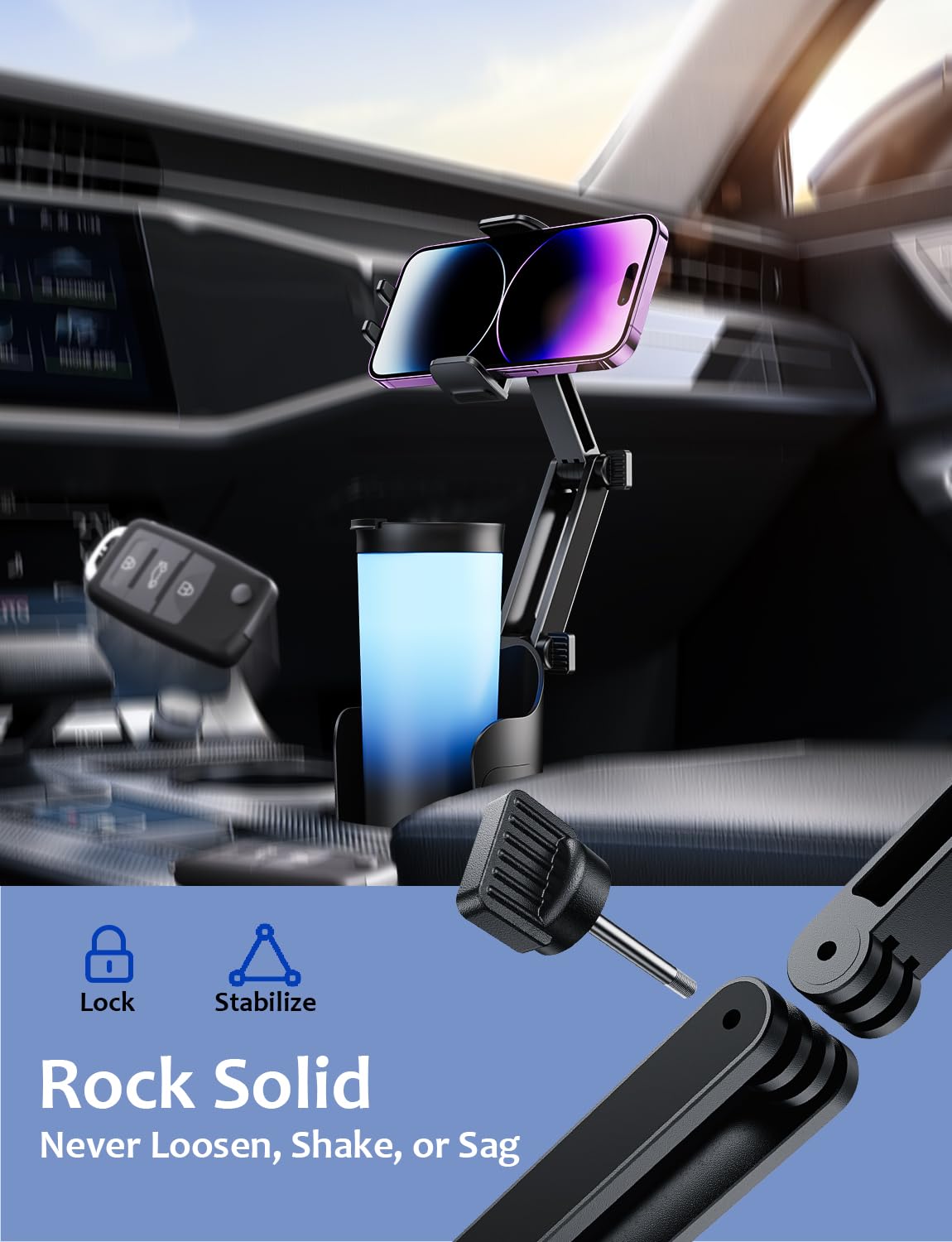 Cup Holder Phone Mount for Car, Tryone 2 in 1 Newest Phone Holder Car Cupholder Adjustable Long Neck Universal Cupholder Cell Phone Holder Cradle for iPhone, Samsung, Google and All Phones (Black)