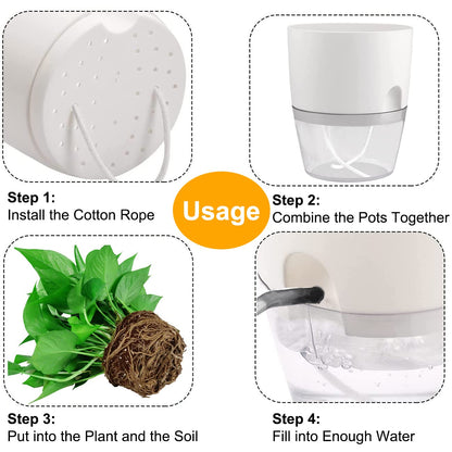 Self Watering Planters for Indoor Plants, 3 Pack 6 Inch African Violet Pots, Modern Decorative Flower Pots with Transparent Water Reservoir, Perfect for Indoor House Plants, Flowers (White)