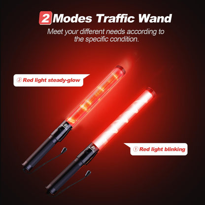 RoadHero 2 Pack Traffic Wand, 16 Inch Led Traffic Control Baton, Safety Light Wands with 2 Flashing Modes, Air Marshaling Signal Wand with Side Clip for Airport, Parking, Car Directing