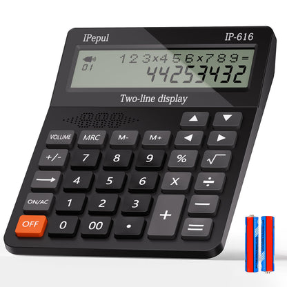 Calculators Desktop,Ipepul Talking Calculator with 2-line 12-Digits Large LCD Display and Large Button,4 Function Calculator for Business,Office,Store,School (Black)