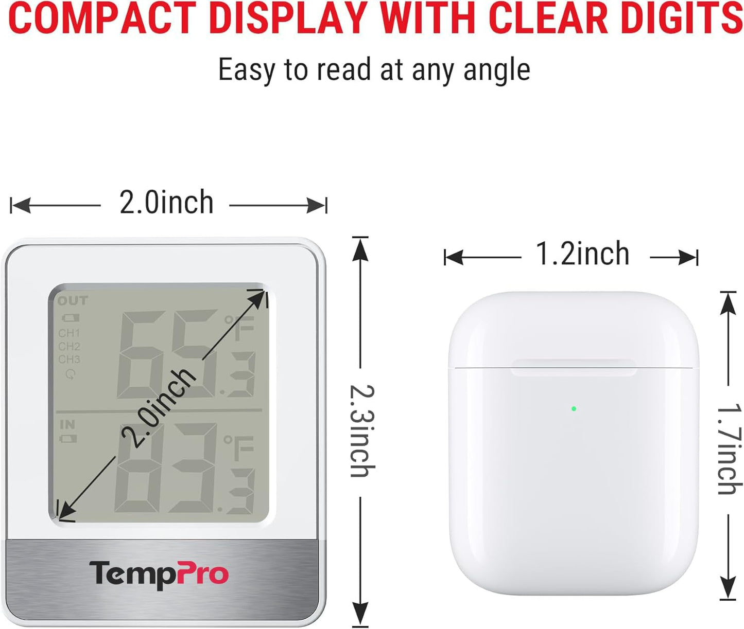 ThermoPro Indoor Outdoor Thermometer Wireless TP200B, Thermometer Indoor Outdoor with Temperature Sensor Up to 500FT, Outdoor Thermometers for Patio Garden Cellar Home Room