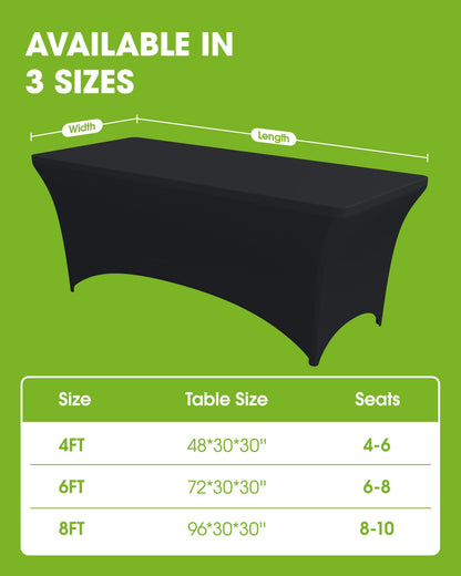 Pureegg Spandex Tablecloth 8ft - 2 Pack, Fitted and Tight Table Cloth for Rectangular Table, Wrinkle-Free and Stretch Table Cover for Party, Wedding, and Banquet, Black, 96" L x 30" W x 30" H