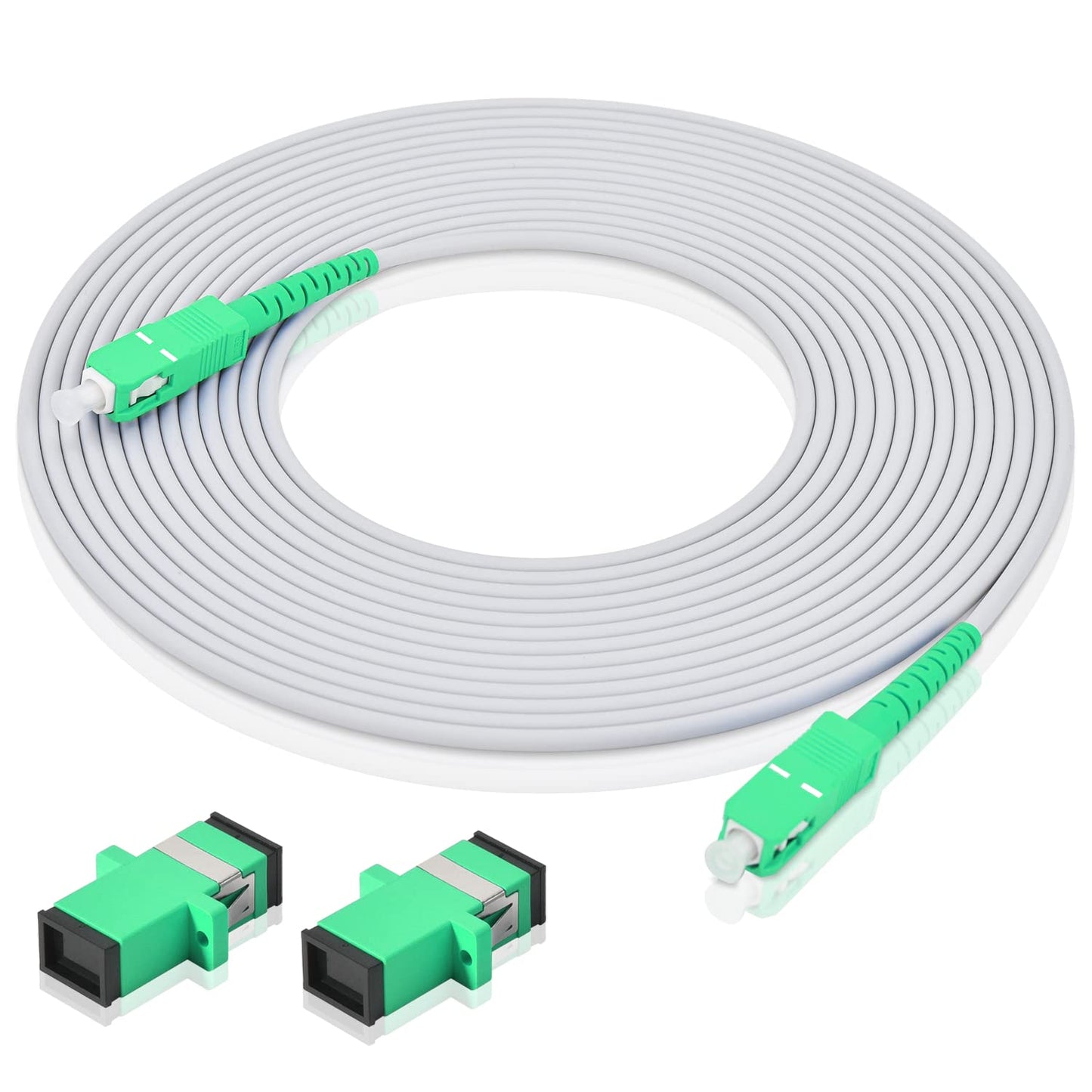 AutCreation Fiber Optic Internet Cable,Fiber Optic Patch Cable, Armored Fiber Optic Jumper Optical Patch Cord,Simplex OS1/OS2 9/125um,OD 3mm,LSZH (15M(49ft), White(SC/APC to SC/APC))