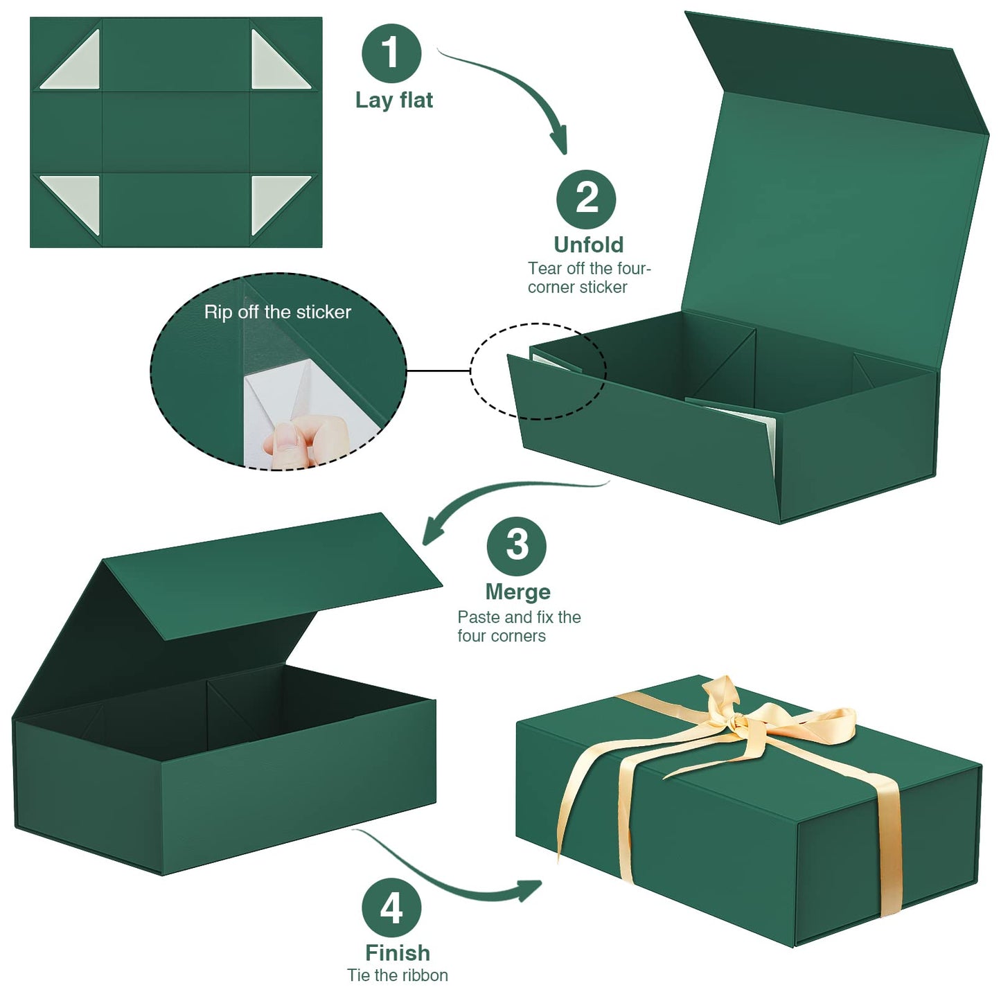 Luxury Large Gift Box 13.8x9x4.3 Inches Storage Box Ribbon Magnetic Closure for Luxury Packaging Box for Mother's Day, Birthdays, Bridal Gifts,Weddings (Forest Green)