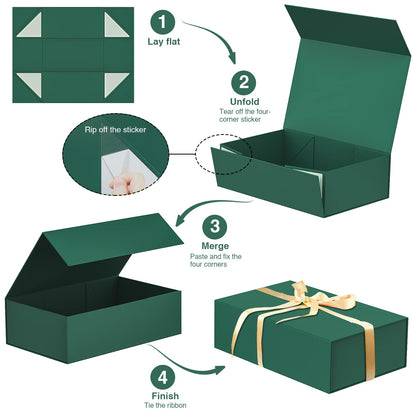 Luxury Large Gift Box 13.8x9x4.3 Inches Storage Box Ribbon Magnetic Closure for Luxury Packaging Box for Mother's Day, Birthdays, Bridal Gifts,Weddings (Forest Green)