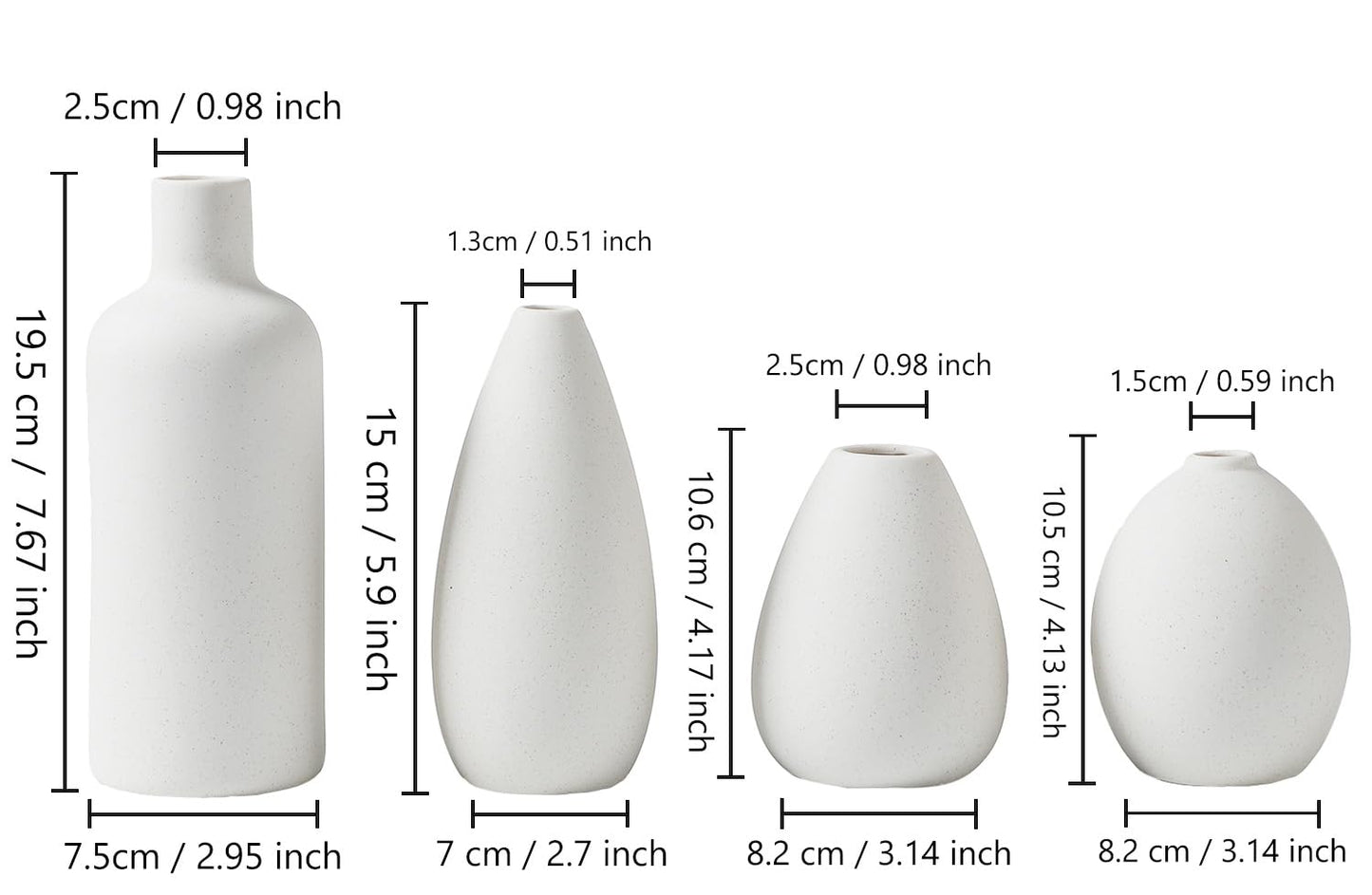 CEMABT White Ceramic Vase Set - 4 Small Vases for Flowers, Unique Flower Vases for Centerpieces, Decorative Modern Vases for Home Decor Table Entryway Bookshelf (White)