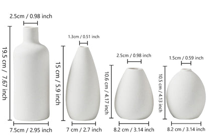 CEMABT White Ceramic Vase Set - 4 Small Vases for Flowers, Unique Flower Vases for Centerpieces, Decorative Modern Vases for Home Decor Table Entryway Bookshelf (White)