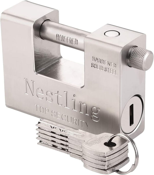 94mm Padlock with Key, High Security 5 Keys Heavy Duty 1.1 KG D-Shaped Solid Brass Outdoor Keyed Padlock - Protect Garage Door, Containers, Shed, Shutter, Gate and Warehouse