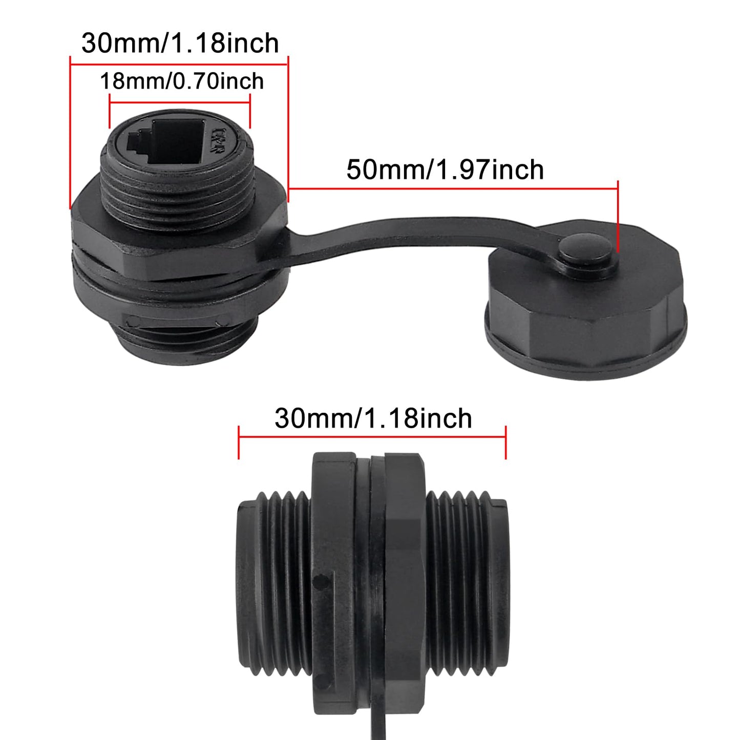 ACEIRMC RJ45 Ethernet LAN Cable Connector CAT6 Shielded Industrial Panel Mount Bulkhead Feed Thru Coupler with Waterproof IP67 Dustproof Cap Outdoor Industrial Standard (4pcs)