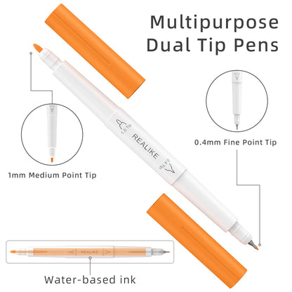 REALIKE Dual Tip Pens for Cricut Maker 3/Maker/Explore 3/Air 2/Air, Dual Tip Marker Pens Set of 36 Pack Fine Point Pen Writing Drawing Accessories for Cricut Machine (0.4 Tip & 1.0 Tip)