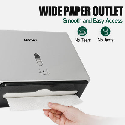 anydry Wall-Mounted Paper Towel Dispenser – Fits Tri-Fold Towels up to 25x7.8 cm, Holds 200 Sheets, Ideal for Home & Commercial Use (Silver)