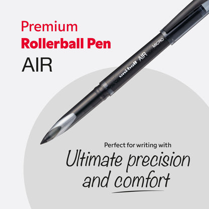 uni-ball UB-188-M Micro Air Rollerball Pens. Premium 0.5mm Nib for Super Smooth Handwriting. Writes Like a Fountain Pen. Fade and Water Resistant Liquid Uni Super Ink. Box of 12 Black Ballpoint Pens