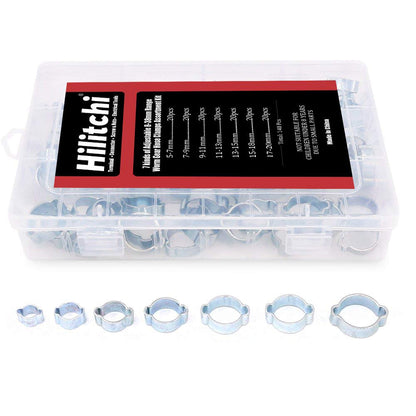 Hilitchi 7 Sizes 140Pcs Zinc Plated Double Ear Hose Clamps O Clips Pipe Hose Tube Fuel Clamps Fasteners Clips Assortment Kit