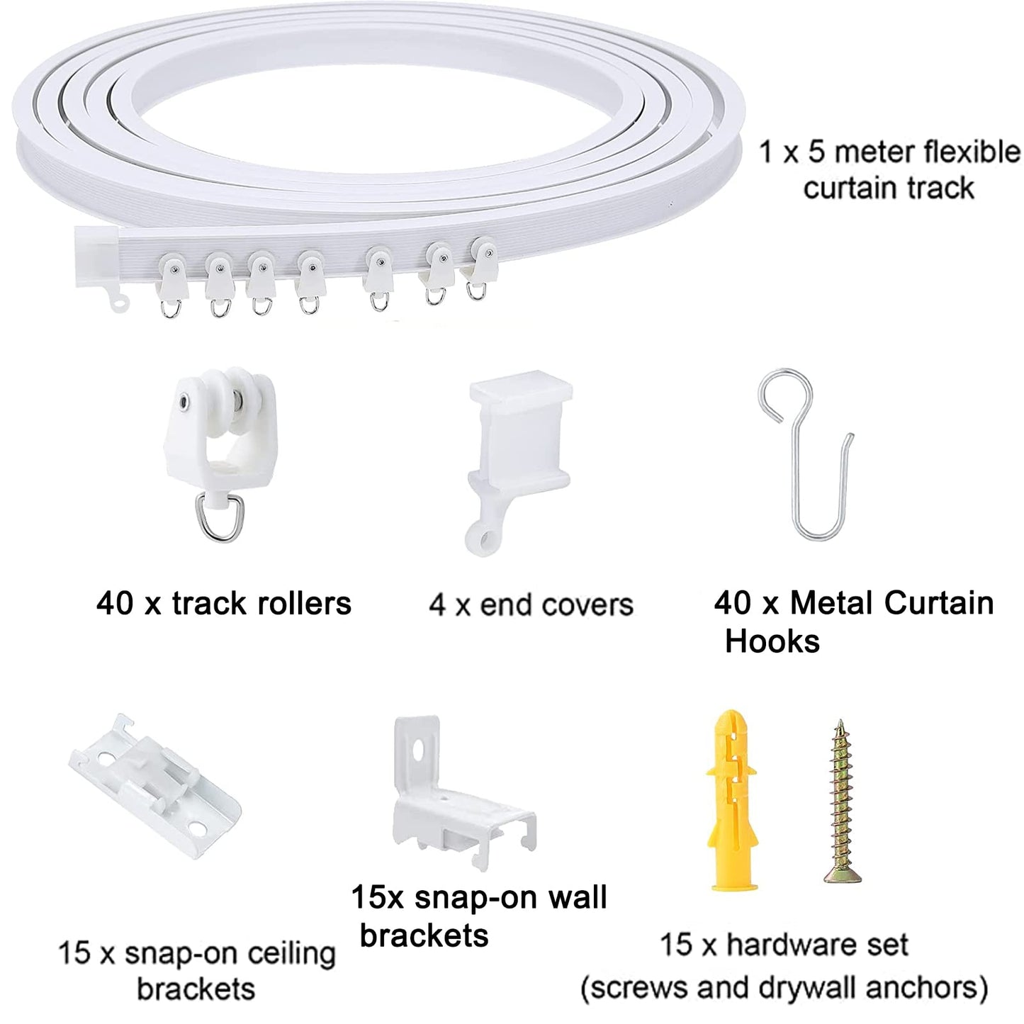 5 Meters (16.4FT) Flexible Bendable Ceiling Curtain Track,room divider, window treatment or bay, shower track, trailer motorhome Curtain Track, Room Divider, Ceiling Track for Curtains