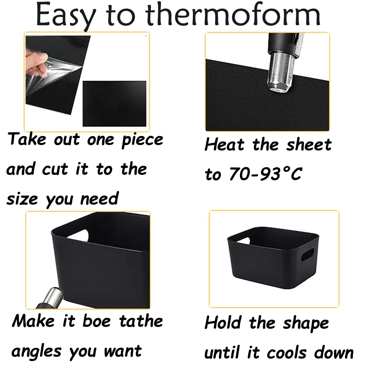 Aisetmoon 2 Pack ABS Plastic Sheets 12"x12" 1/4 Inch Thick, Moldable Flexible Thermoplastic Panel, Black Plastic Sheet Rigid, DIY Materials Home Decor Handcrafts(Matte & Textured Finish)