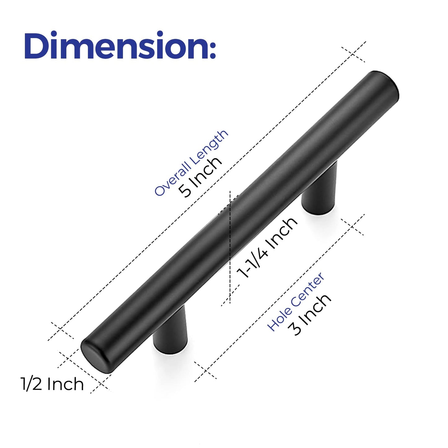 30 Pack | 5'' Cabinet Pulls Matte Black Stainless Steel Kitchen Drawer Pulls Cabinet Handles 5”Length, 3” Hole Center