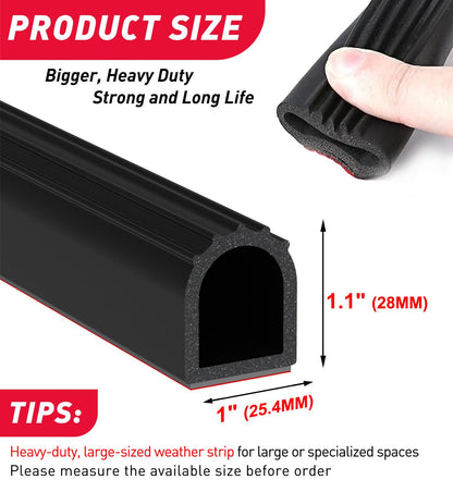 CHUANJI Rubber Seal Strip D Shape RV Weather Stripping Exterior 1" RV Slide Out Seal Self-Adhesive Extra Thick Automotive weatherstripping for Boat, Car, Truck, Marine,Garage Doors/Window (6 ft)