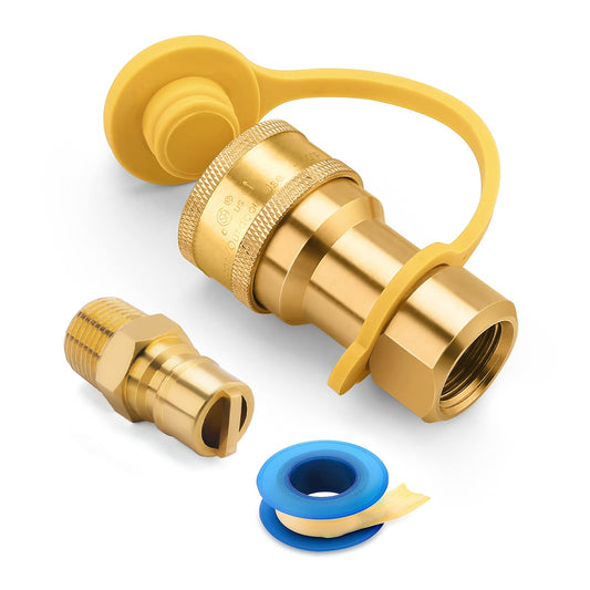 WADEO 1/2 Inch QDD LP Gas Quick Connect Fittings with Male Insert Plug, 1/2 Inch Natural Gas Propane Quick Disconnect Kit, NOT 3/8" Quick Connect Adapter