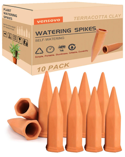 vensovo 10 Pcs Terracotta Watering Spikes - Automatic Self Watering Stakes, Plant Watering Devices for Wine Bottles Recycled Bottles, Clay Plant Garden Waterers for Vacations