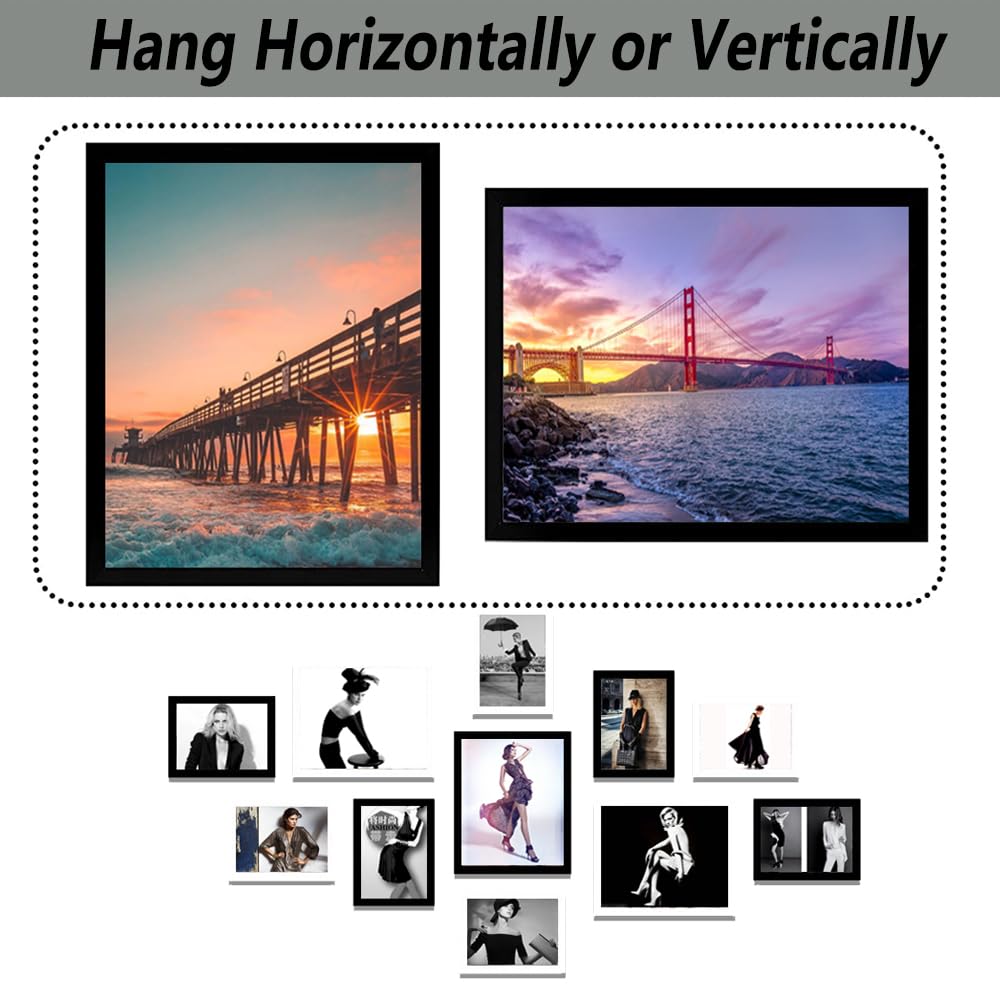 11x17 Picture Frame Display 11x17 Without Mat, Photo Frames for Wall Mounting or Table Top Display, Engineered Wood with Hd Plexiglass - Horizontal and Vertical,Black