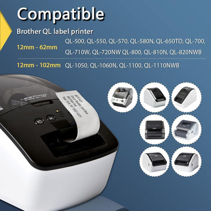 BETCKEY - Compatible Address Labels Replacement for Brother DK-1201 (1.1" x 3.5"), Use with Brother QL Label Printers [6 Rolls + 1 Reusable Cartridge]