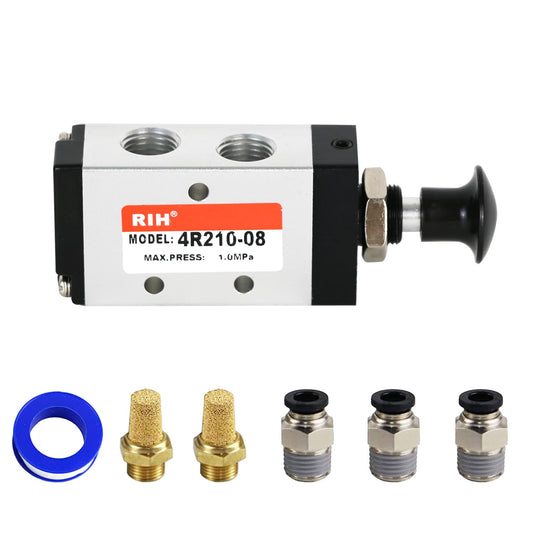 RIH 5 Way 2 Postion Air Valve Air Hand Lever Operated Valve Pneumatic Solenoid Valve Manual Control Push Pull Valves 4R210-08 (1/4" NPT)