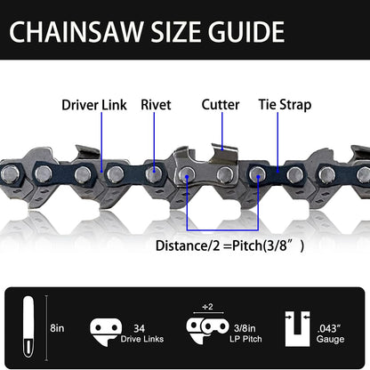 Aporozona 8inch Chainsaw Chain,Replacement DWO1DT608 Fits DEWALTDCPS620 DCPS620M1, Fits Remington