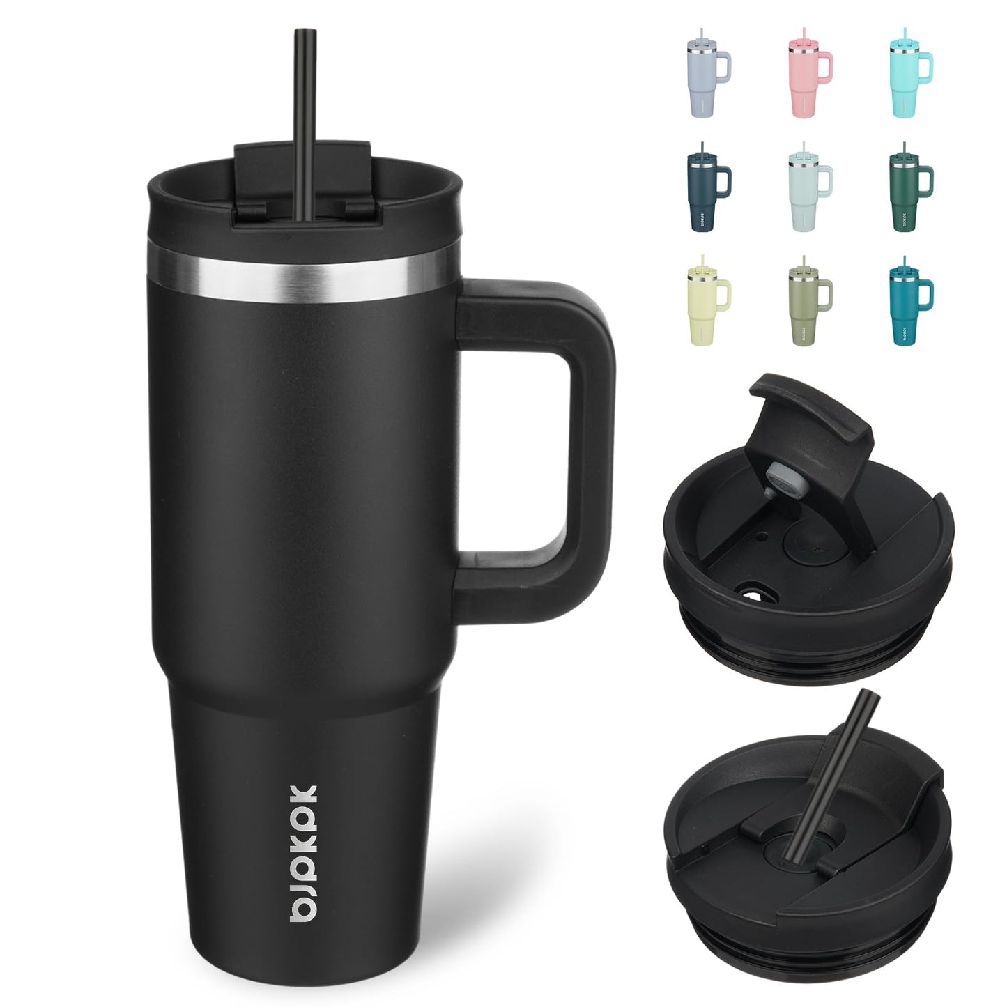BJPKPK 30oz Stainless Steel Insulated Tumbler with Handle and Lid Straw Travel Coffee Mug Thermal Cup,Black